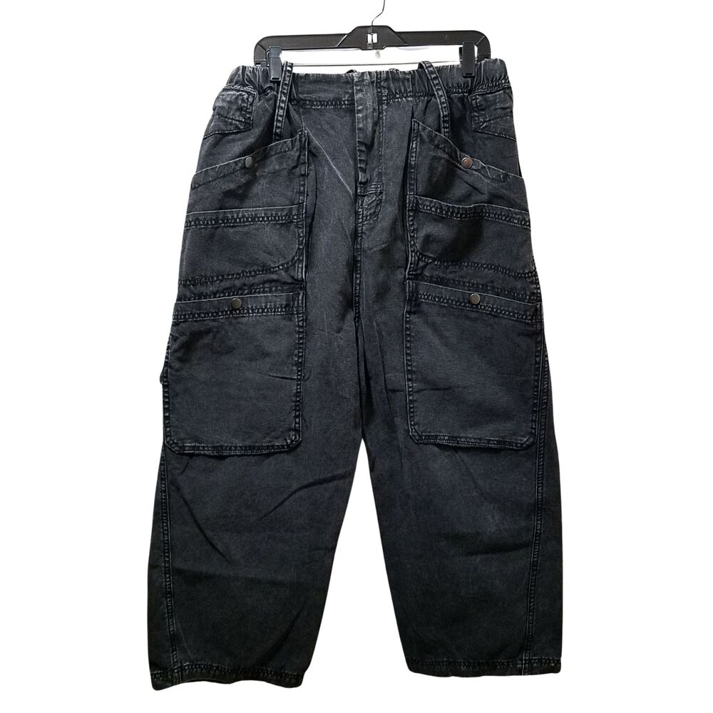 Oh Jeans Women’s Medium Black Multi-Pocket Wide Leg Cropped Jeans Streetwear